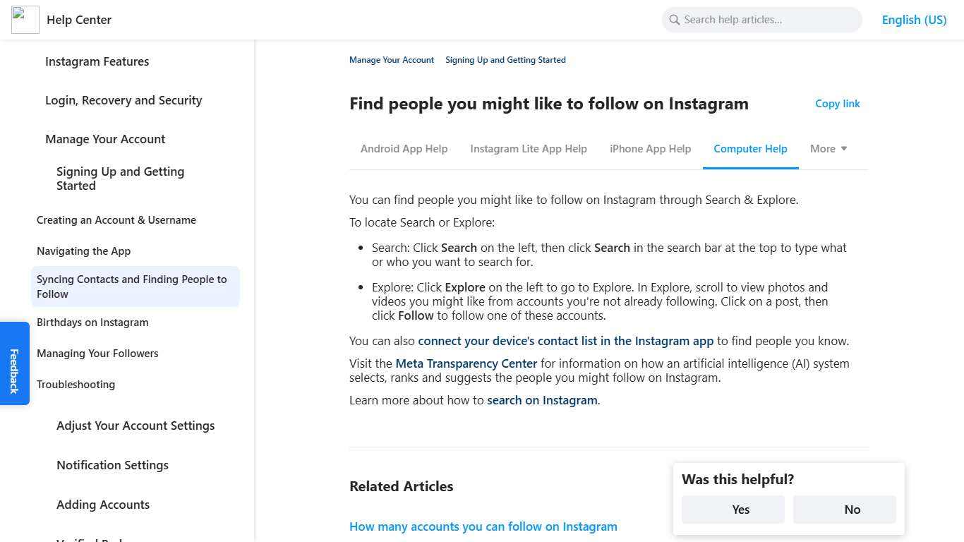 Find people you might like to follow on Instagram Instagram Help Center